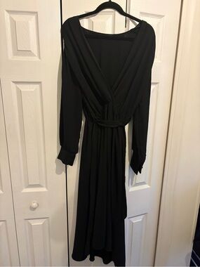 Elegant Black Wrap Maxi Dress - Long Sleeve